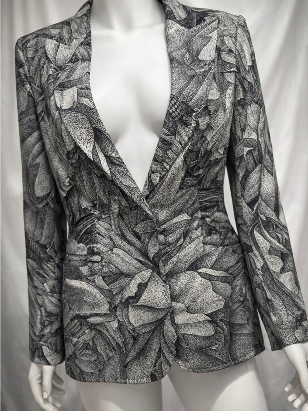 Escada Black & White Botanical Print Blazer